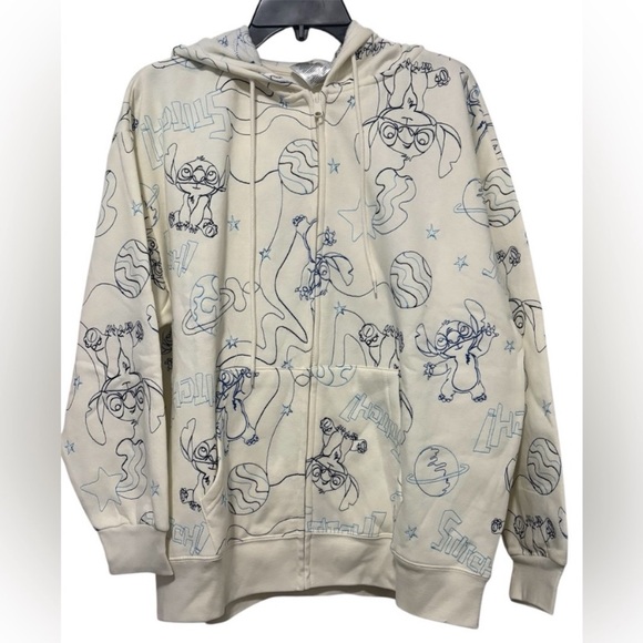 Disney Tops - Women’s Disney’s Stitch Cream & Blue Fully Zippered, Hooded Sweatshirt. Size XL